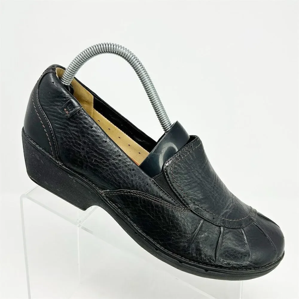Clarks Women's Unstructured Black Leather Slip-On Loafers Size 10M Casual